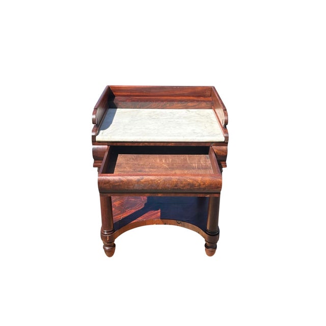 Traditional Early 19th Century Antique Federal Mahogany Marble Top Mixing or Serving Table With Full Gallery For Sale - Image 3 of 10