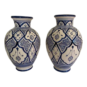 Late 20th Century Hand Crafted and Glazed Moroccan Ceramic Vases - Set of 2