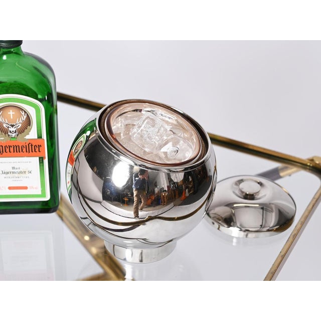 Copper Italian Round Ice Bucket in Chrome by Aldo Tura, Italy, 1970s For Sale - Image 8 of 15
