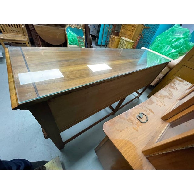 Antique Hand Carved Sideboard Buffet, Berkey & Gay, Jacobean Revival, Walnut Wood, Glass Top For Sale - Image 10 of 11