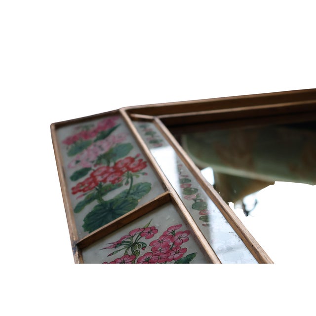 1960s Italian Reverse-Painted Geranium Glass Giltwood Mirror For Sale - Image 15 of 18