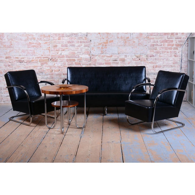 Bauhaus Seating Set in Chrome and Leather from Mücke Melder, Czech, 1930s, Set of 3 For Sale - Image 15 of 18