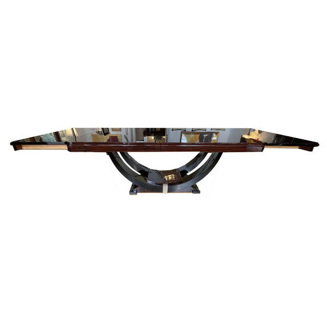 Art Deco Dining Table in Makassar Ebony and Black Lacquer with Gondola Base, 1930 For Sale - Image 9 of 18
