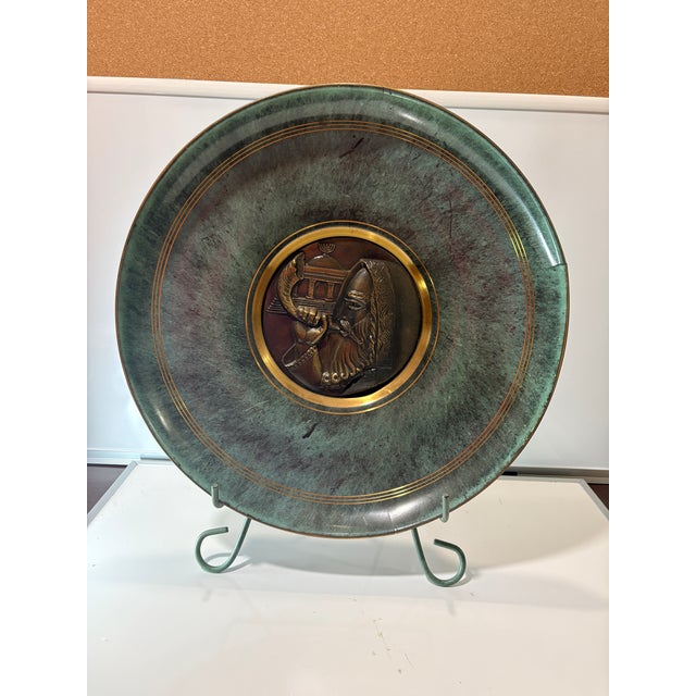 Metal Pal-Bell Judaica Charger by Maurice Ascalon, Israel, 1939–1950, Verdigris Metal Wall Plaque For Sale - Image 7 of 7