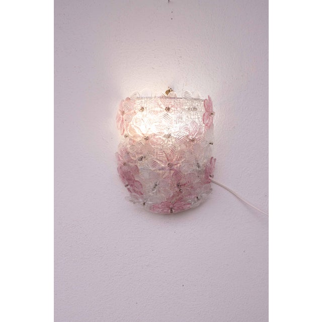 Pink 1970 Set of 2 Murano Wall Light Pink Flower by Seguso For Sale - Image 8 of 12