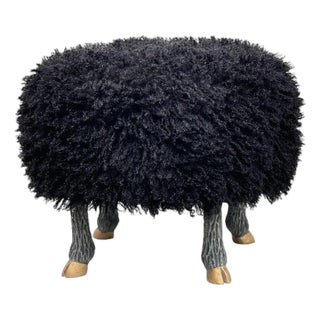 Faux “Lamb” Ottoman / Footstool, W/ Carved “Faux-Sheep” Legs/ 14k Gilt “Hooves”. For Sale