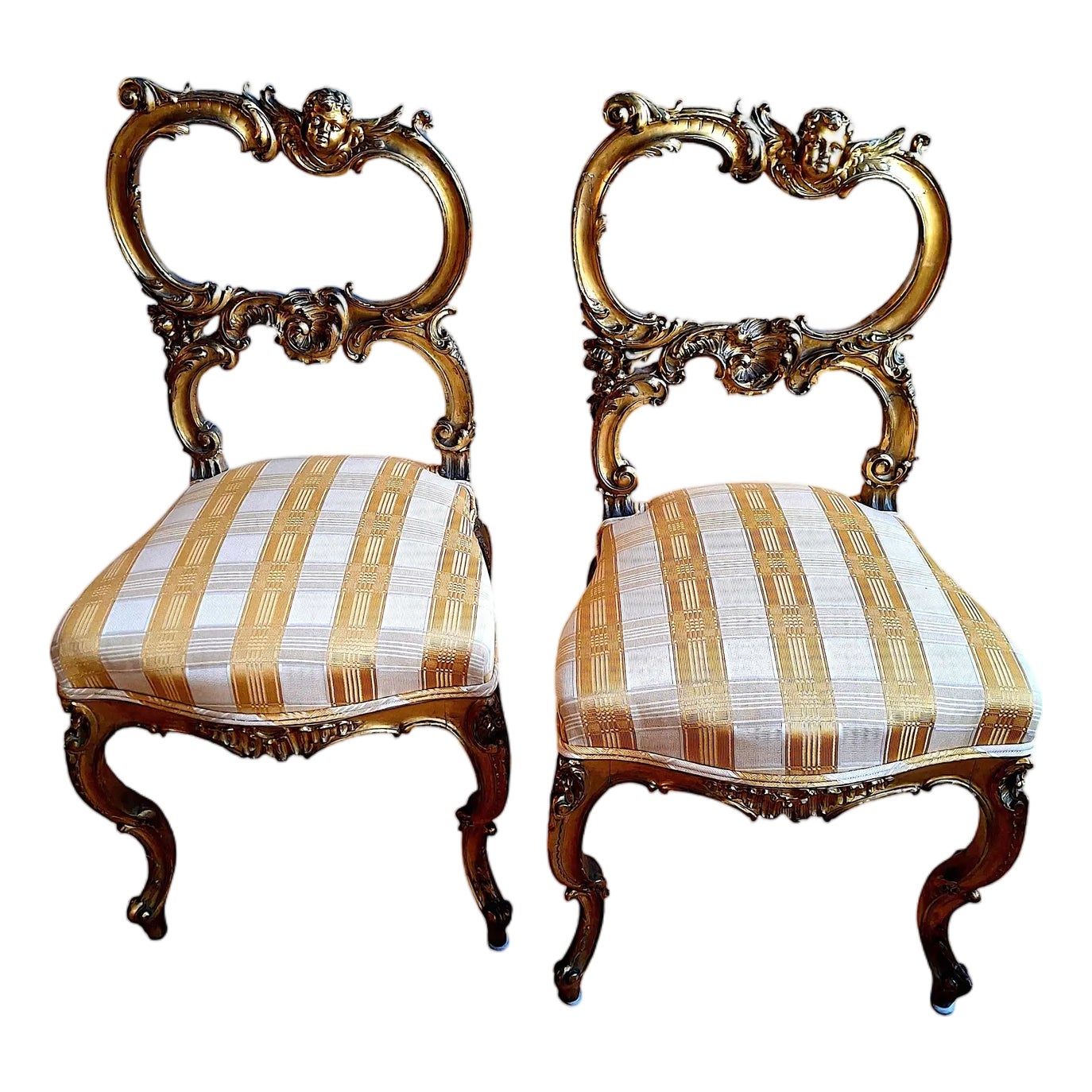 A Pair of Rococo-Style, Gilded and Putti-Adorned Side Chairs | Chairish