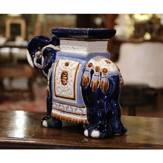 Mid-20th Century Hand Painted Faience Elephant Garden Seat For Sale In Dallas - Image 6 of 9