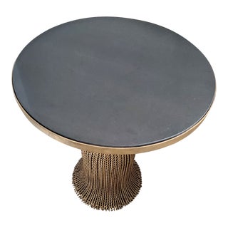 Neiman Marcus Handcrafted Wrought Iron Tassel Accent Table With Black Granite Top For Sale
