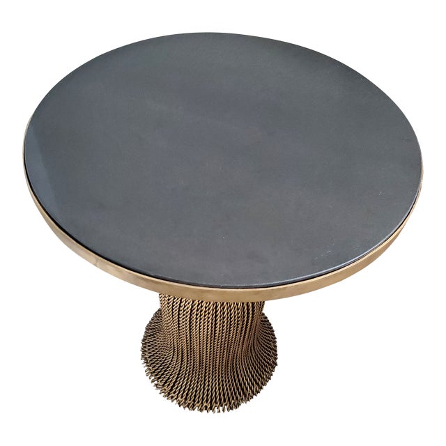 Neiman Marcus Handcrafted Wrought Iron Tassel Accent Table With Black Granite Top For Sale