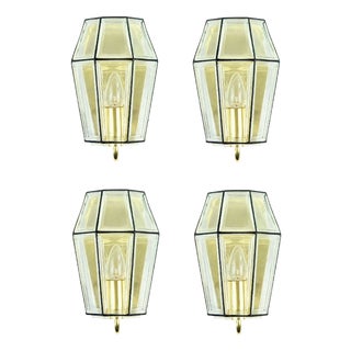 Mid-Century Modern Glass and Brass Wall Lamps from Limburg, Germany, 1960s, Set of 4 For Sale