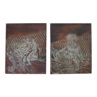 Late 19th Century English Victorian Pyrography Etchings on Charred Wood After Abbott Henderson Thayer - a Pair For Sale