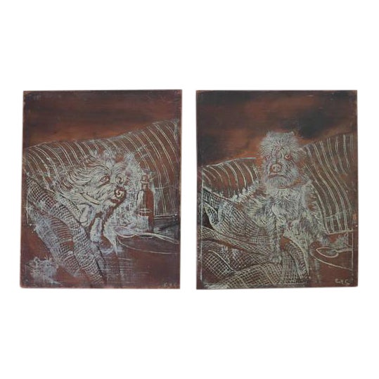 Late 19th Century English Victorian Pyrography Etchings on Charred Wood After Abbott Henderson Thayer - a Pair For Sale