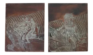 Late 19th Century English Victorian Pyrography Etchings on Charred Wood After Abbott Henderson Thayer - a Pair