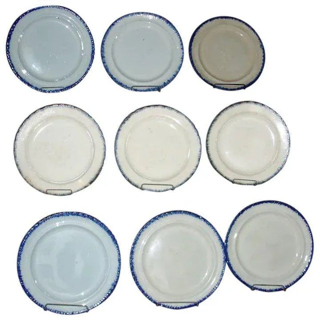 Blue Early 19th Century Round Blue Shell Edge or Feather Edge Leeds Creamware Plates - Set of 9 For Sale - Image 8 of 8