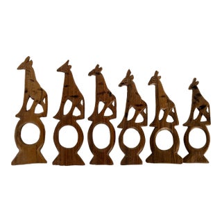 Graduated Hand-Carved Wooden Giraffe Napkin Rings – Set of 6 Made in Africa For Sale