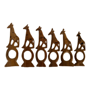 Graduated Hand-Carved Wooden Giraffe Napkin Rings – Set of 6 Made in Africa