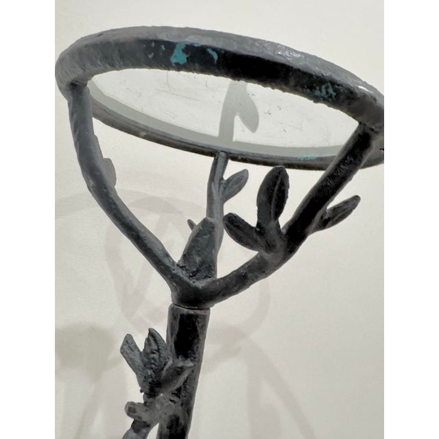 Black Organic Modern Sculptural Cast Iron Faux Bois Pedestal Side Table With Glass Top, Giacometti Sty For Sale - Image 8 of 8