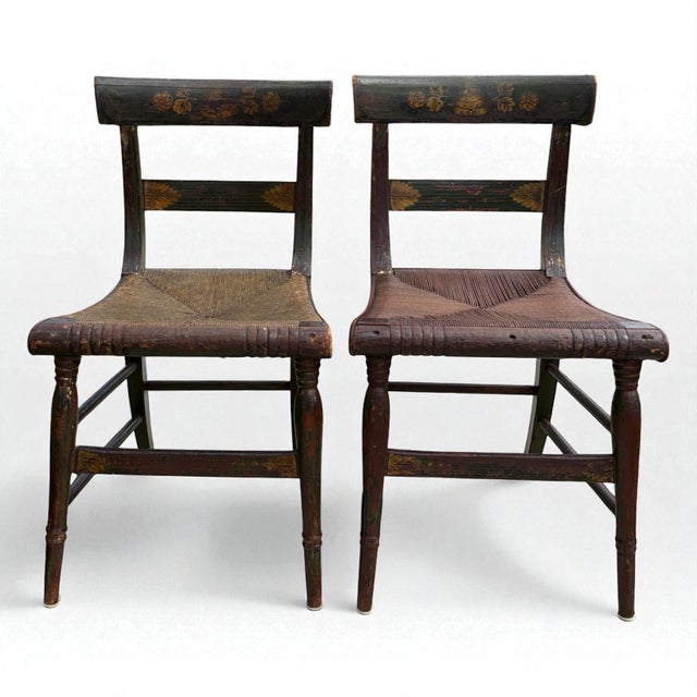 Mid-Century Modern Pair of Antique Hitchcock-Style Rush Bottom Chairs For Sale - Image 3 of 7