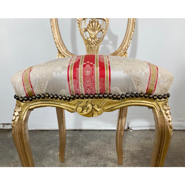 Brass Antique Venetian Style Giltwood Chair With Striped Upholstery For Sale - Image 8 of 9