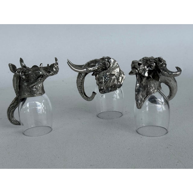 African Vintage Frankli Wild Royal Selangor South African Figural Animal Shot Glasses 5 Pieces For Sale - Image 3 of 12