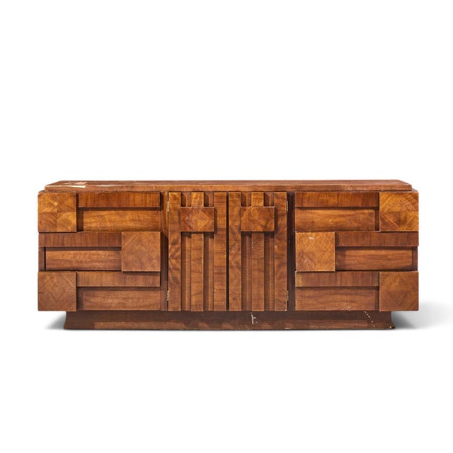 Lane Staccato Mid Century Walnut Brutalist Lowboy Dresser This lowboy measures: 78.25 wide x 19.5 deep x 30 inches high...