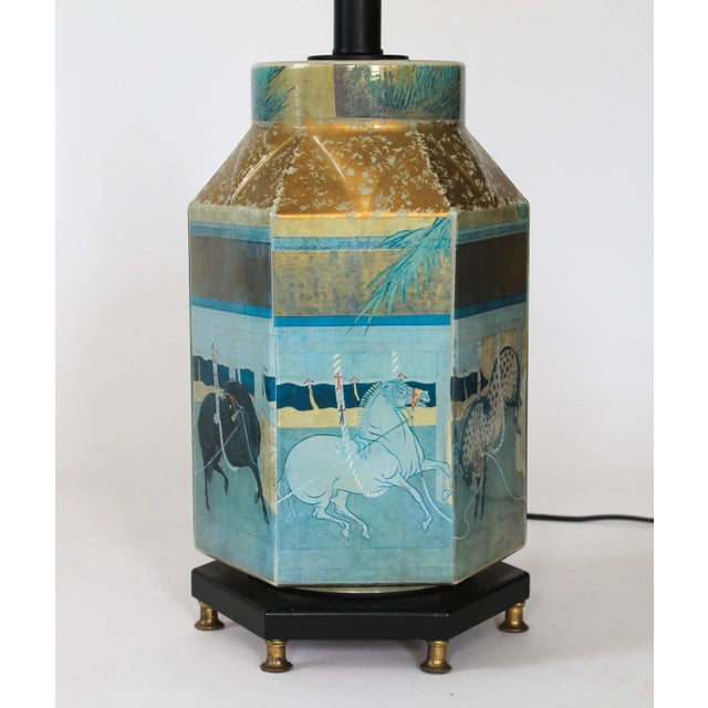 Late 20th Century Late 20th Century Reverse Painted Hexagonal Tang Horse Table Lamp For Sale - Image 5 of 13