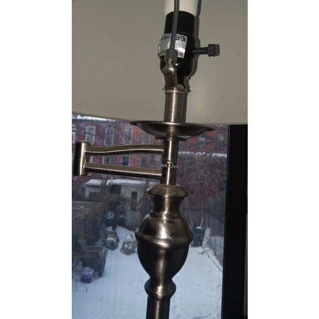 Mid-Century Modern Modified Classical Floor Lamp House Light With Sleek Details; Satin Silver Base, Elegant Charcoal Shade | Fabric Acrylic on Found Ul Lighting Element For Sale - Image 3 of 5