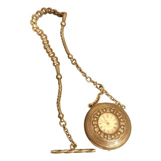 French Sterling Silver Pocket Watch with Chain For Sale