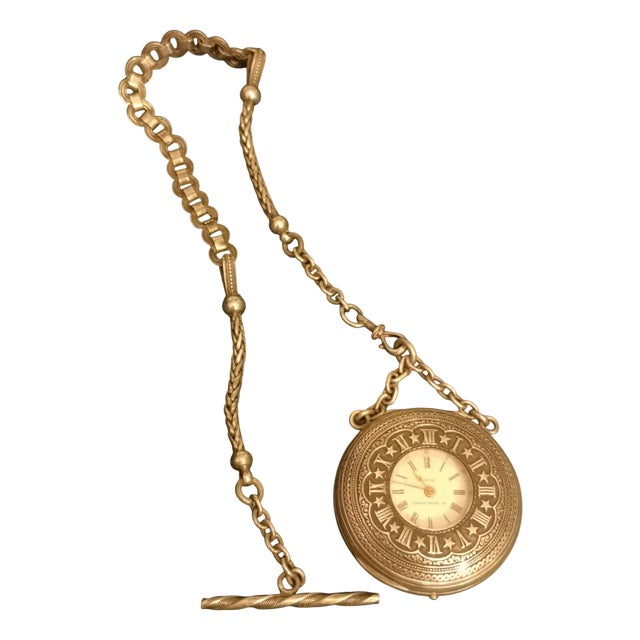 French Sterling Silver Pocket Watch with Chain For Sale