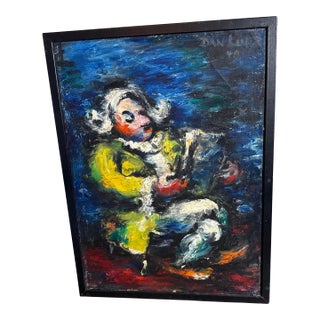 Vintage Expressionist Portrait Oil Painting Framed Listed Artist Dan Lutz 1948 For Sale