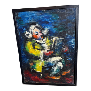 Vintage Expressionist Portrait Oil Painting Framed Listed Artist Dan Lutz 1948
