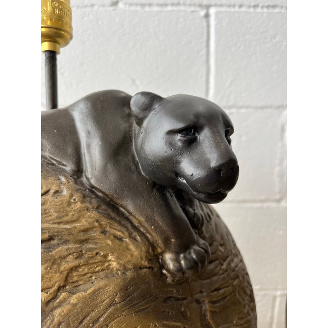 Mid 20th Century Mid 20th Century Hollywood Regency Sculptural Panther Globe Table Lamps - a Pair For Sale - Image 5 of 10