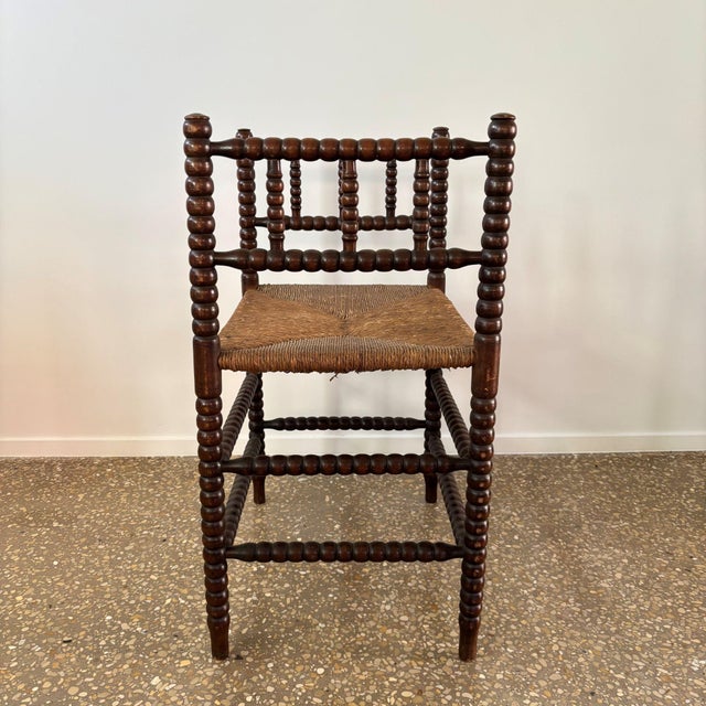 Wood Small Vintage Bobbin Wooden Stool, 1930s For Sale - Image 7 of 9