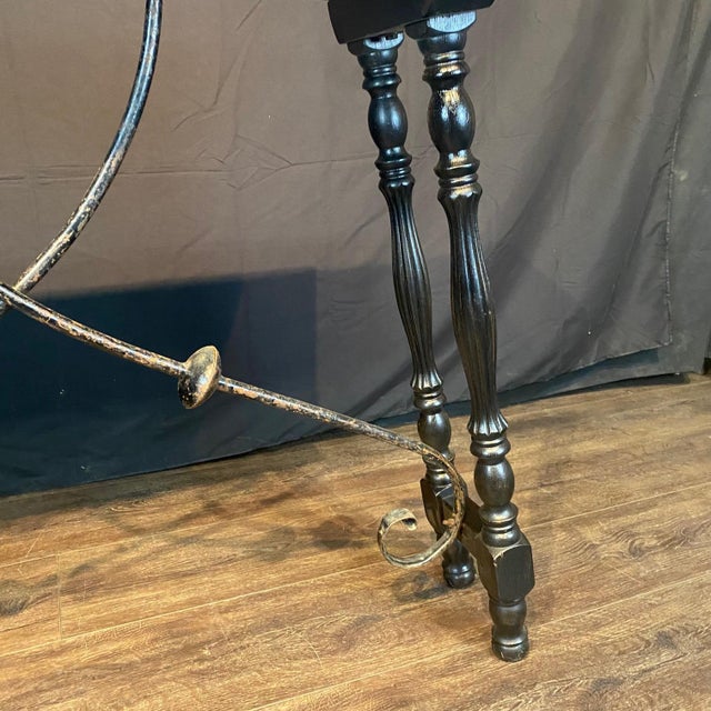 Spanish Ebony Spanish Console Table or Sofa Table With Carved Top and Iron Stretchers For Sale - Image 3 of 12