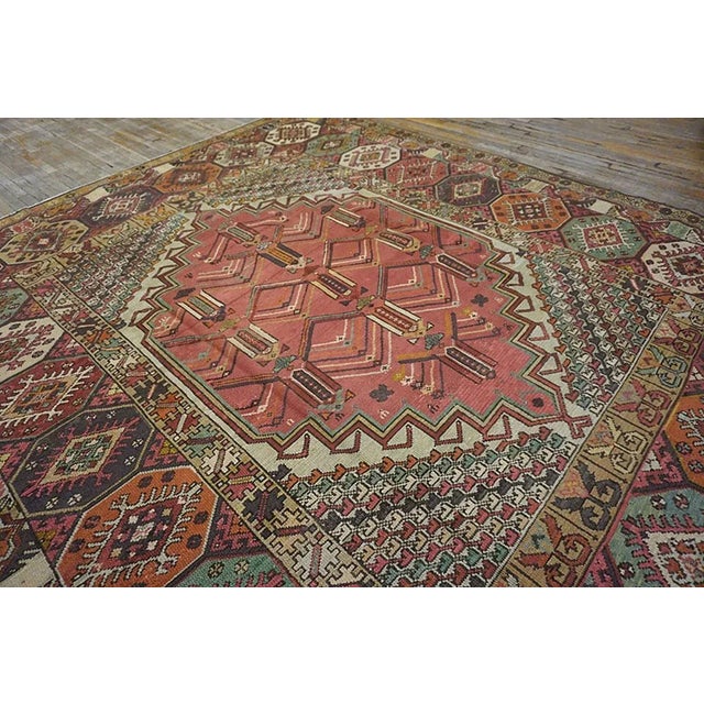1920s Antique Medallion Tribal Jerusalem Carpet Israeli Bezalel Marbediah Rugs For Sale In New York - Image 6 of 9