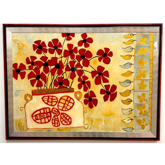 Monumental Original Avi Ben Simhon Floral Still Life, Oil & Enamel on Canvas For Sale - Image 11 of 18