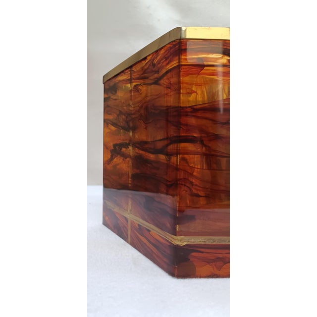 Large Hexagonal Acrylic Glass Container with Turtle Effect, Italy, 1970s For Sale - Image 18 of 18