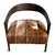 Horseshoe wood frame arm chair with goat hide seat. Each hide varies in exact natural pattern. Seat height is 19".