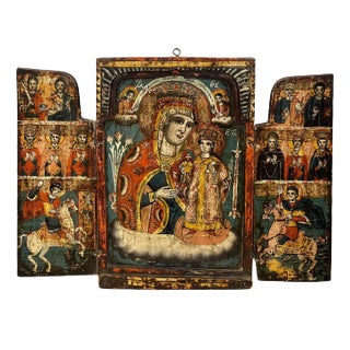 Triptych Russian Icon of Christ & the Virgin of the Unfading Roses, C. 1700's For Sale