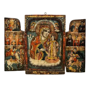 Triptych Russian Icon of Christ & the Virgin of the Unfading Roses, C. 1700's