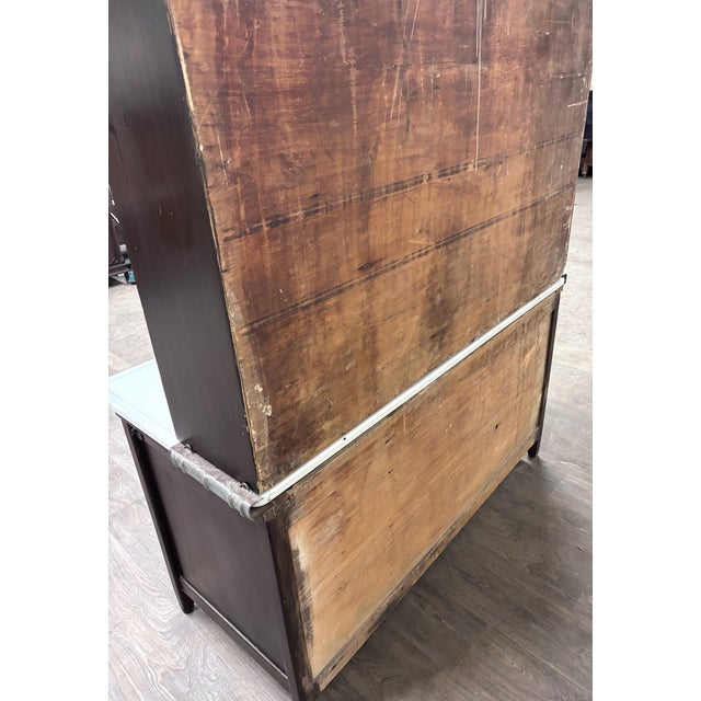 Antique Hoosier Style Farmhouse Cabinet With Glass Doors and Enamel Worktop For Sale - Image 11 of 11