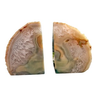 Late 20th Century Soft Blue Polished Geode Bookends- a Pair For Sale