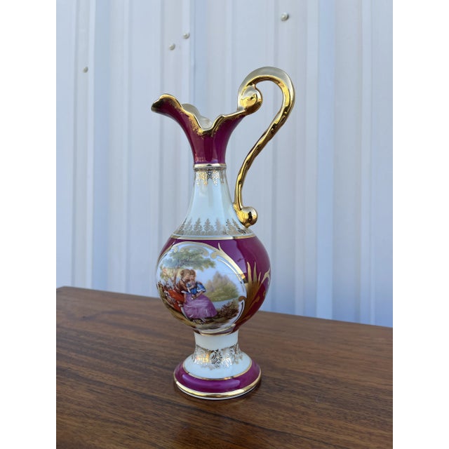 Ceramic Limoges, France- Decorative Hand Painted Porcelain Ewer For Sale - Image 7 of 12