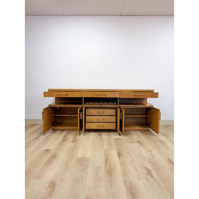 Stanley Buffet Credenza With Wine Rack and Lighted Bar MCM Entertainment Console For Sale - Image 9 of 17