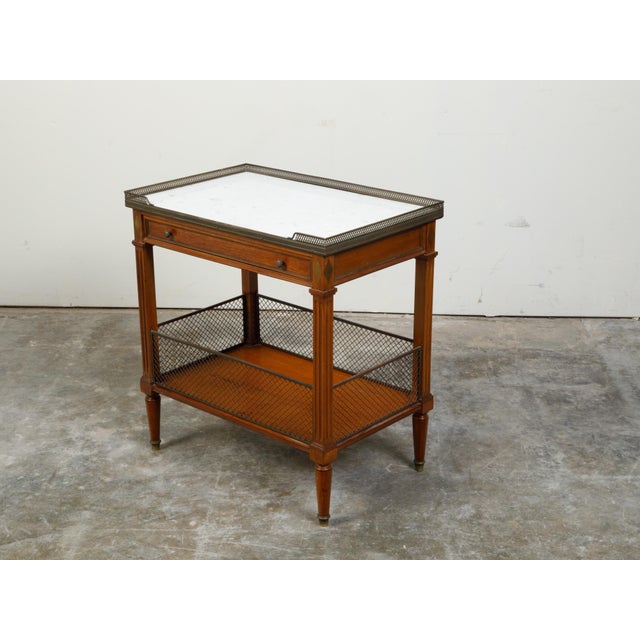 Wood French 19th Century Walnut Console Table with Marble Top and Brass Gallery For Sale - Image 7 of 12