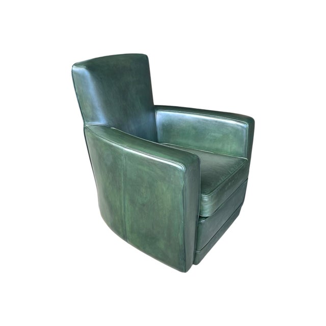 Dark Green 1970s Pair of 180° Swivel Lounge Chairs in Dark Green Patinated Leather For Sale - Image 8 of 14