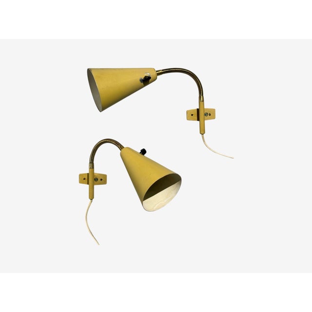 Mid-Century Modern 1950s Ajh, Adjustable Wall Sconces, Lacquered Metal, Brass, Sweden - a Pair For Sale - Image 3 of 10