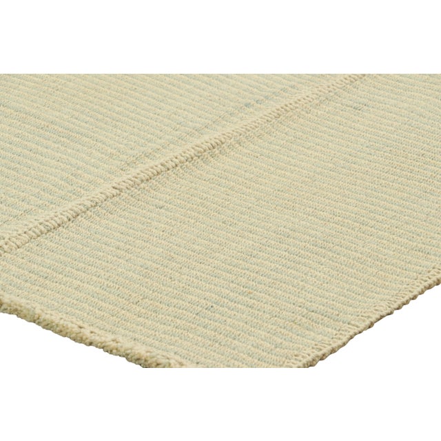 2010s Rug & Kilim’s Contemporary Kilim in Cream White and Blue Textural Stripes For Sale - Image 5 of 7