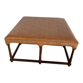 Hickory Chair Ottoman in Saddle Majilite Leather For Sale